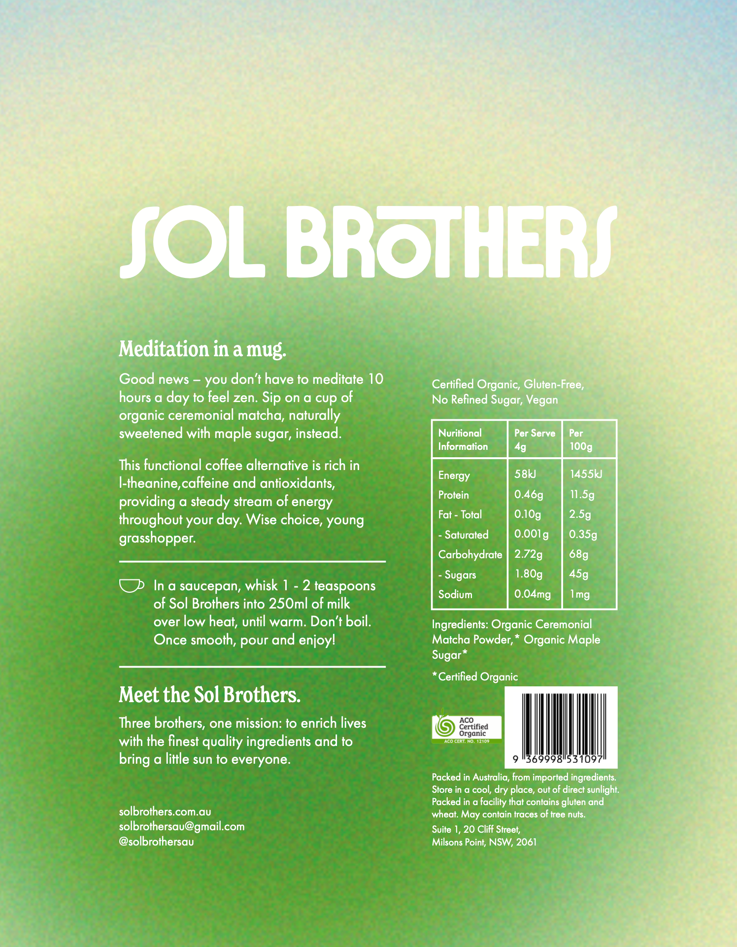 Sol Brothers Ceremonial Matcha & Maple